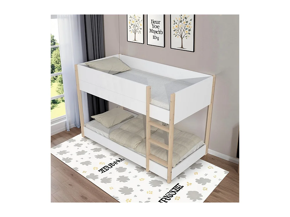 LIT SUPERPOSE 90x190 BOB + 2 SOMMIERS / Blanc et Bois clair