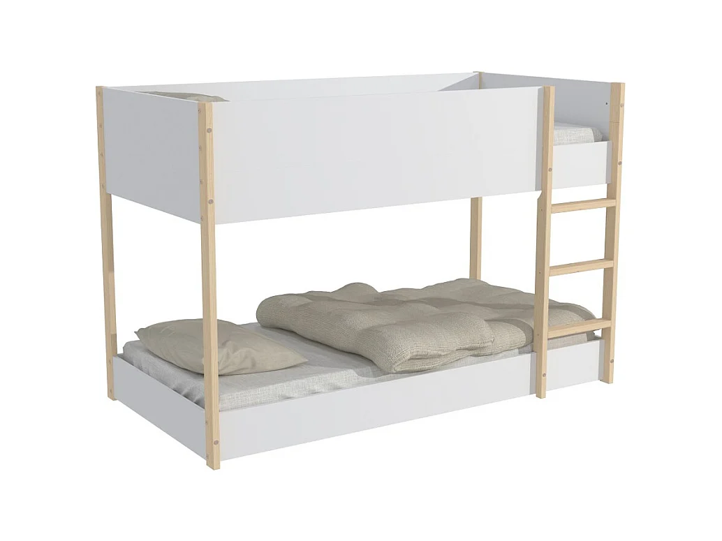 LIT SUPERPOSE 90x190 BOB + 2 SOMMIERS / Blanc et Bois clair