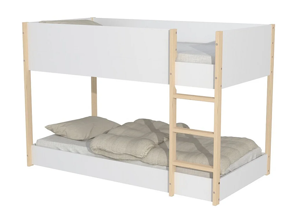 LIT SUPERPOSE 90x190 BOB + 2 SOMMIERS / Blanc et Bois clair