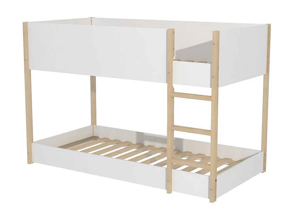 LIT SUPERPOSE 90x190 BOB + 2 SOMMIERS / Blanc et Bois clair