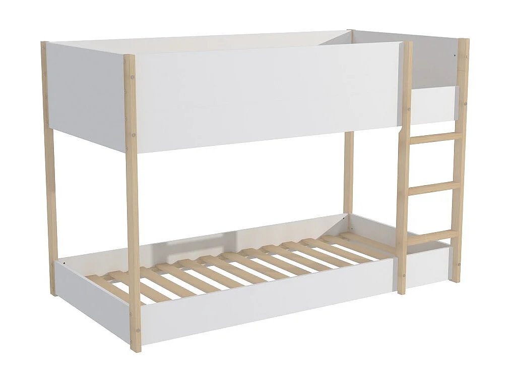 LIT SUPERPOSE 90x190 BOB + 2 SOMMIERS / Blanc et Bois clair