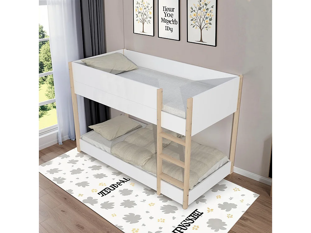 LIT SUPERPOSE 90x190 BOB + 2 SOMMIERS / Blanc et Bois clair