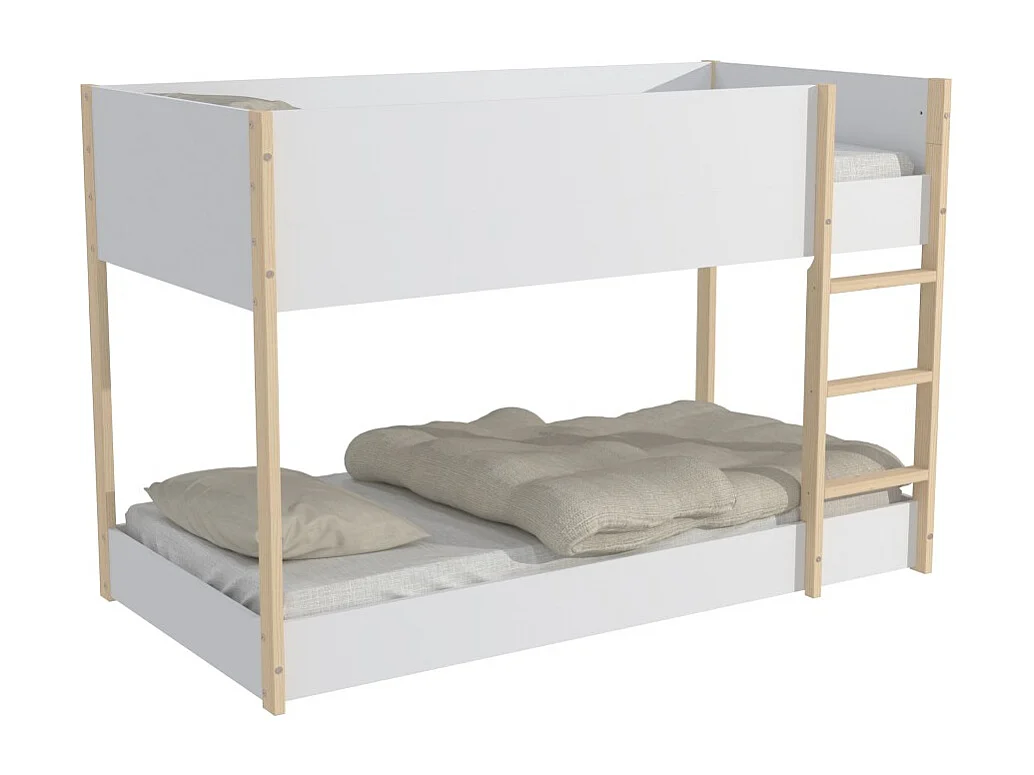 LIT SUPERPOSE 90x190 BOB + 2 SOMMIERS / Blanc et Bois clair