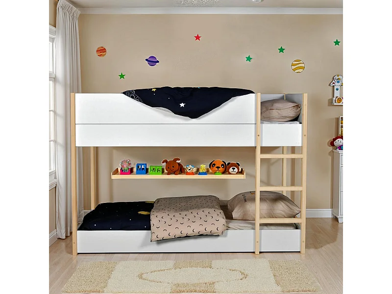 LIT SUPERPOSE 90x190 BOB + 2 SOMMIERS / Blanc et Bois clair