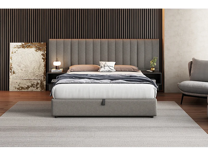 Lit Coffre 160x200 cm HOMEMiYN - Lit Élégant avec Rangement Pratique et Confort Optimal