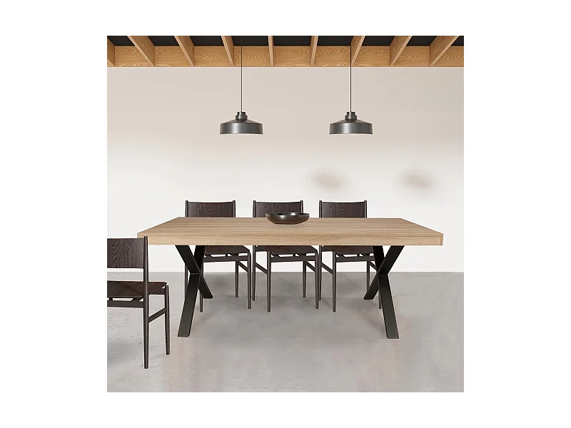 Table à manger CADIX, 8 personnes, 180 x 90 cm / Décor Chêne blanchi