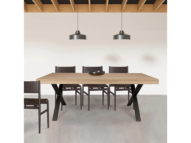 Table à manger CADIX, 8 personnes, 180 x 90 cm / Décor Chêne blanchi