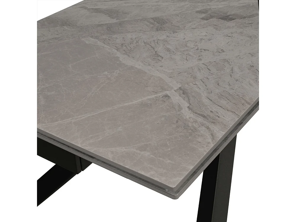 TABLE À MANGER EXTENSIBLE EN PIERRE OSIRIS / TABLE 180X90CM + 2 ALLONGES DE 50CM - 12 PERSONNES - GRIS EFFET MARBRE