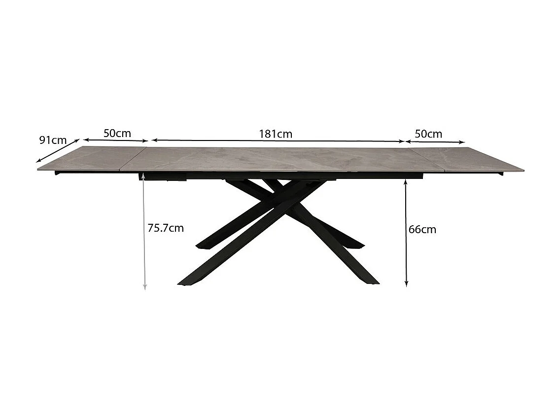 TABLE À MANGER EXTENSIBLE EN PIERRE OSIRIS / TABLE 180X90CM + 2 ALLONGES DE 50CM - 12 PERSONNES - GRIS EFFET MARBRE