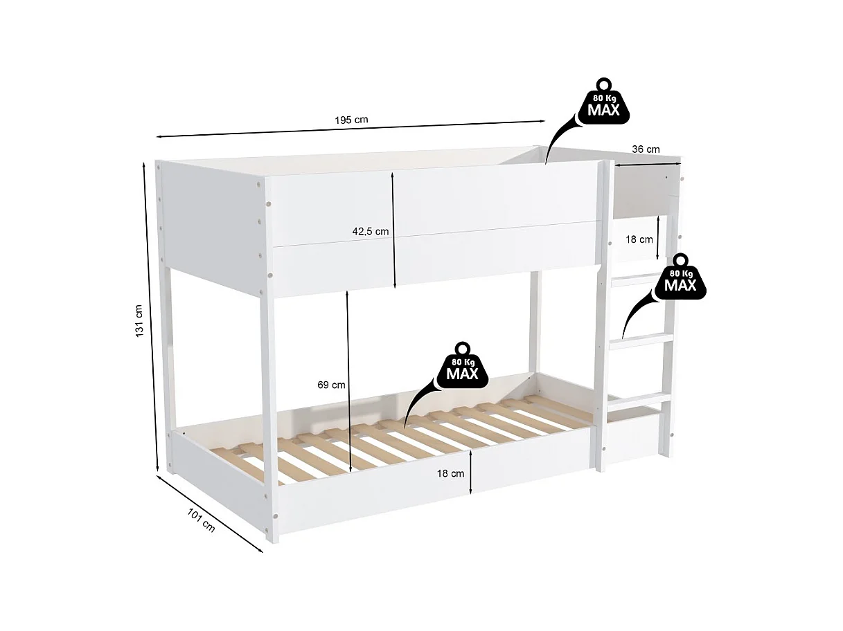 LIT SUPERPOSE 90x190 BOB + 2 SOMMIERS / Blanc