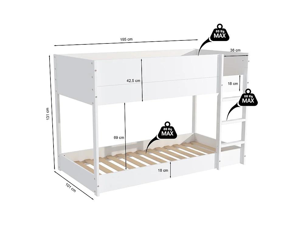 LIT SUPERPOSE 90x190 BOB + 2 SOMMIERS / Blanc