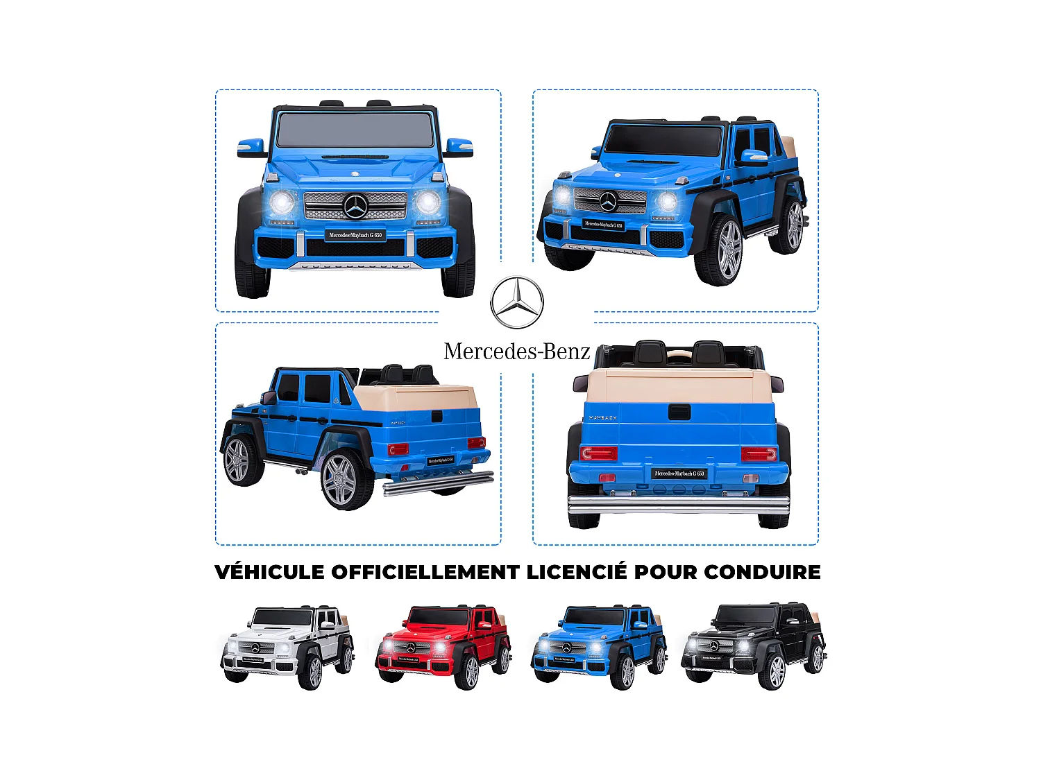 Elektrische auto voor kinderen Mercedes-Maybach G650 - ORYXEARTH - Blauw - Batterij 12V - Snelheid 3-5 km/h