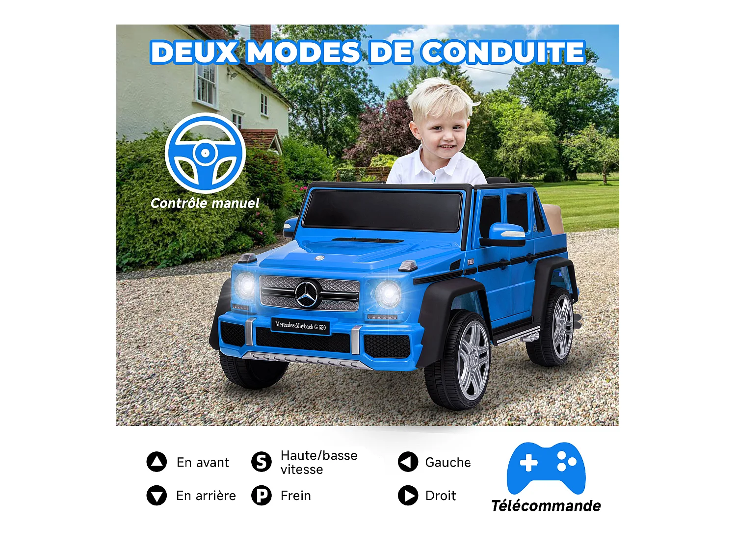 Elektrische auto voor kinderen Mercedes-Maybach G650 - ORYXEARTH - Blauw - Batterij 12V - Snelheid 3-5 km/h