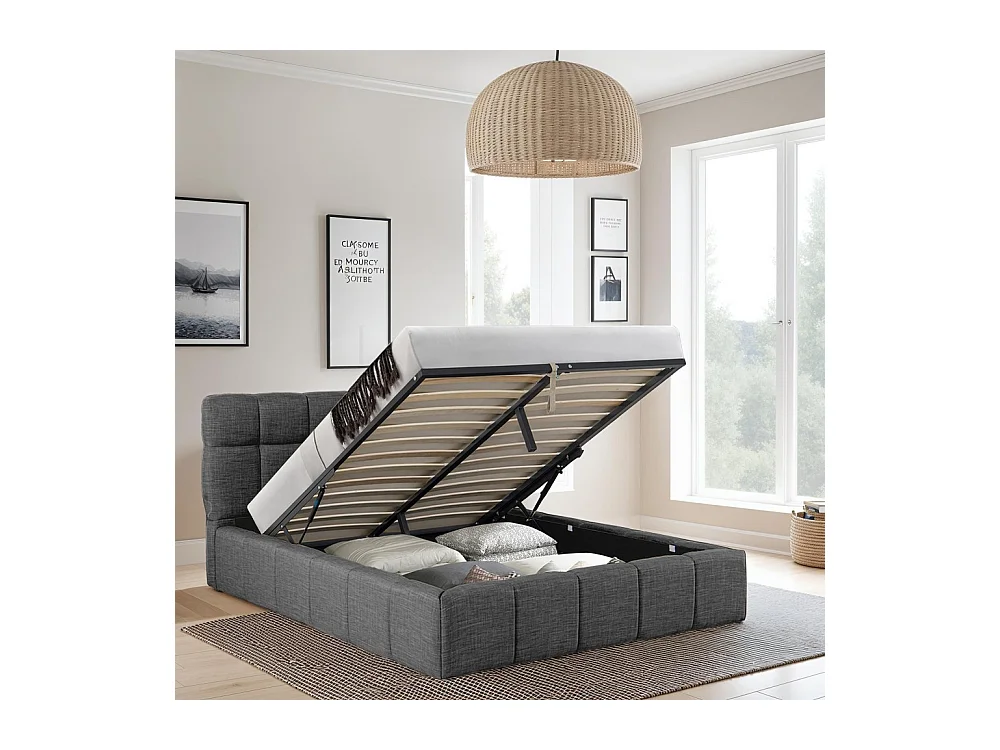 Lit coffre 140x190 cm ELIAS + sommier / Gris foncé
