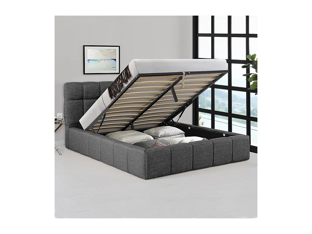 Lit coffre 140x190 cm ELIAS + sommier / Gris foncé