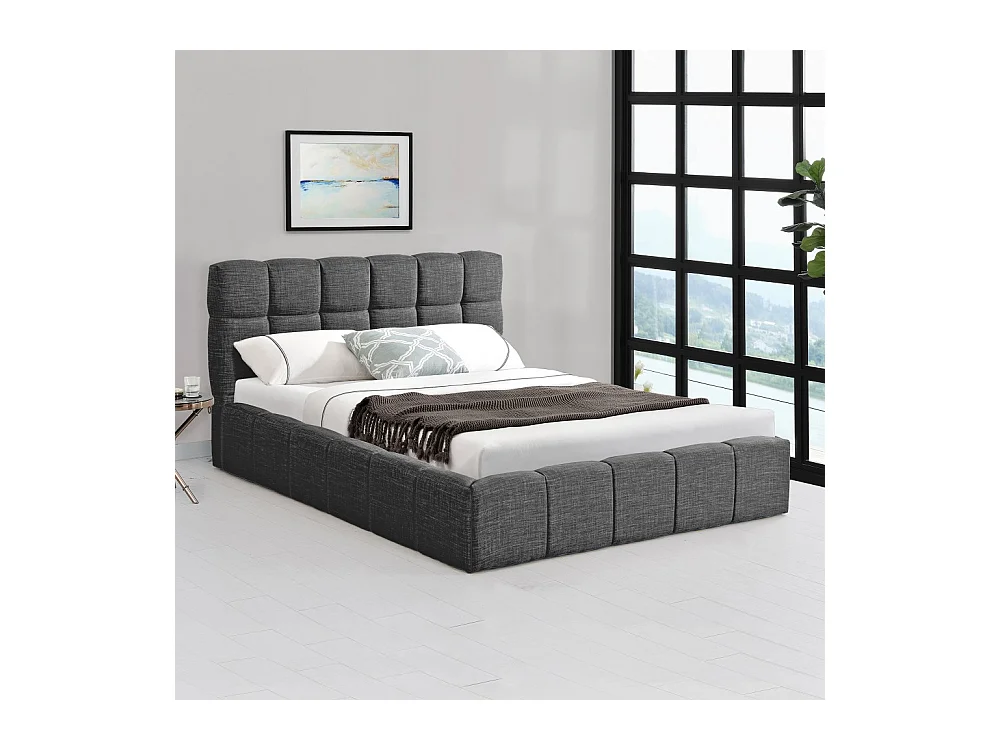 Lit coffre 140x190 cm ELIAS + sommier / Gris foncé