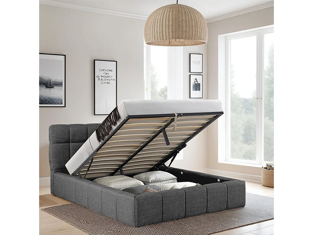 Lit coffre 140x190 cm ELIAS + sommier / Gris foncé