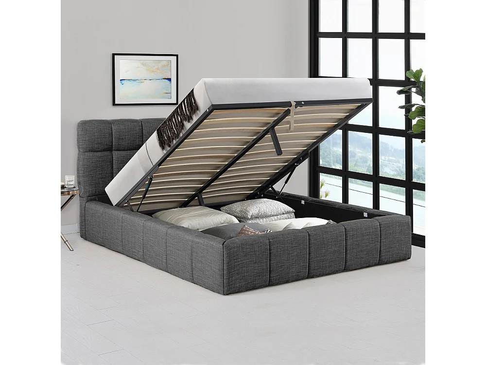 Lit coffre 140x190 cm ELIAS + sommier / Gris foncé