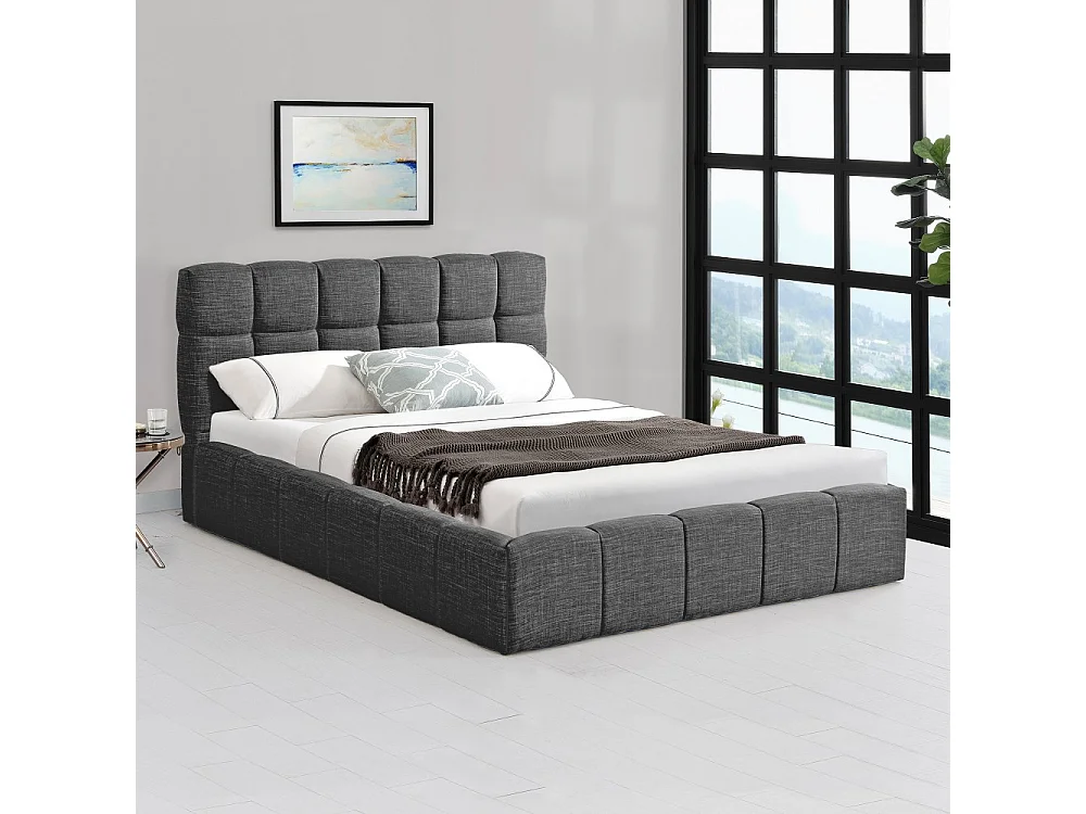 Lit coffre 140x190 cm ELIAS + sommier / Gris foncé