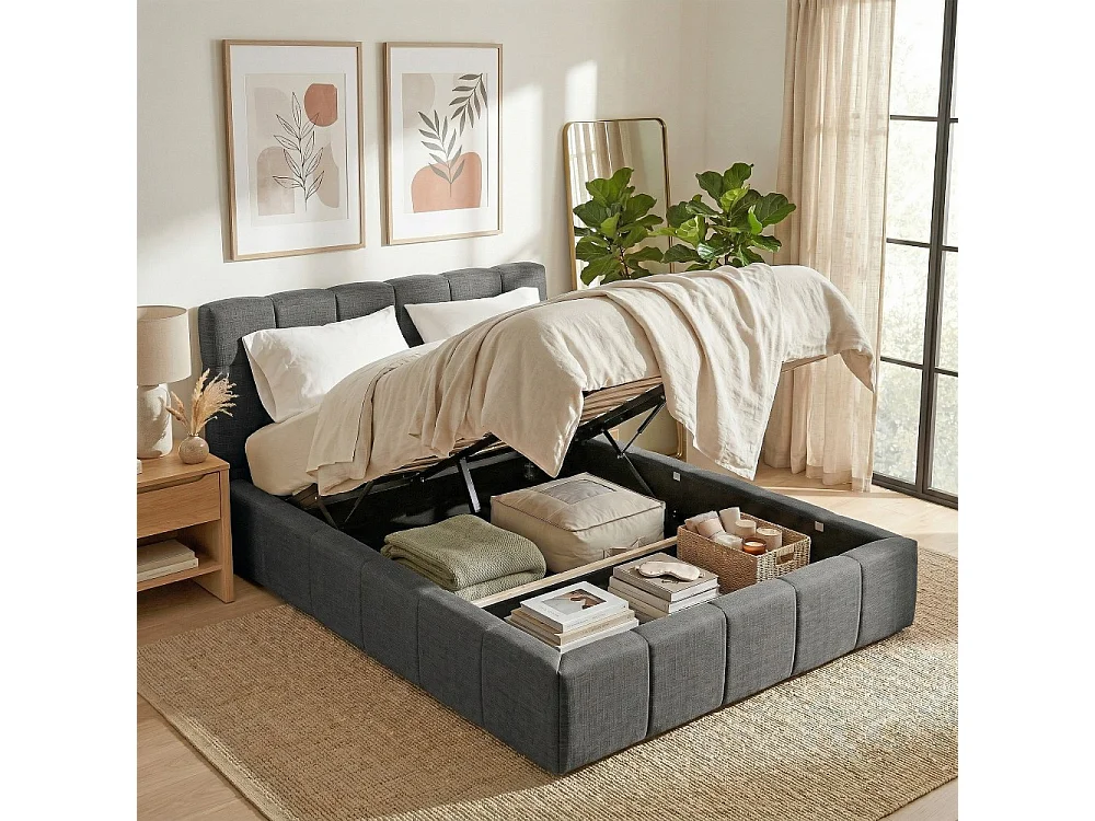 Lit coffre 140x190 cm ELIAS + sommier / Gris foncé