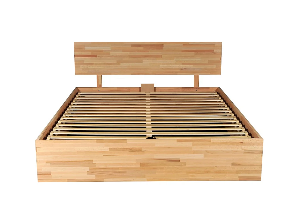 Lit coffre 120x200cm MILO avec tête de lit + sommier/ Hêtre massif huilé