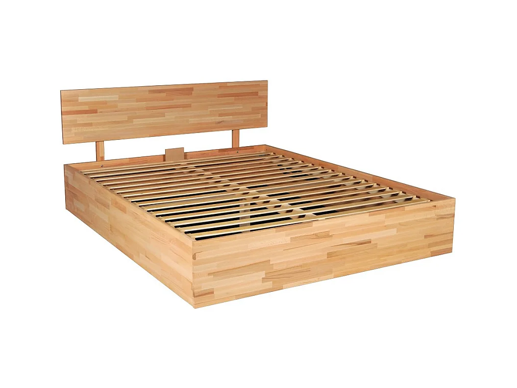 Lit coffre 120x200cm MILO avec tête de lit + sommier/ Hêtre massif huilé