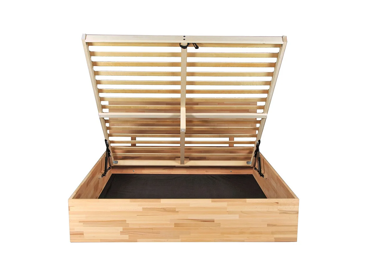 Lit coffre 120x200cm MILO avec tête de lit + sommier/ Hêtre massif huilé