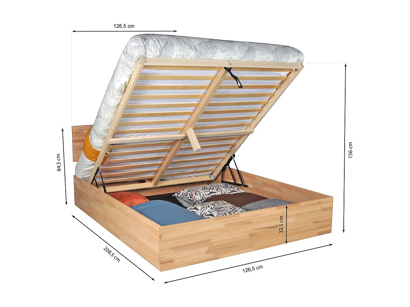 Lit coffre 120x200cm MILO avec tête de lit + sommier/ Hêtre massif huilé
