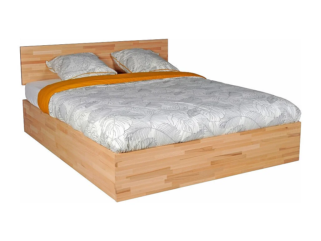 Lit coffre 120x200cm MILO avec tête de lit + sommier/ Hêtre massif huilé