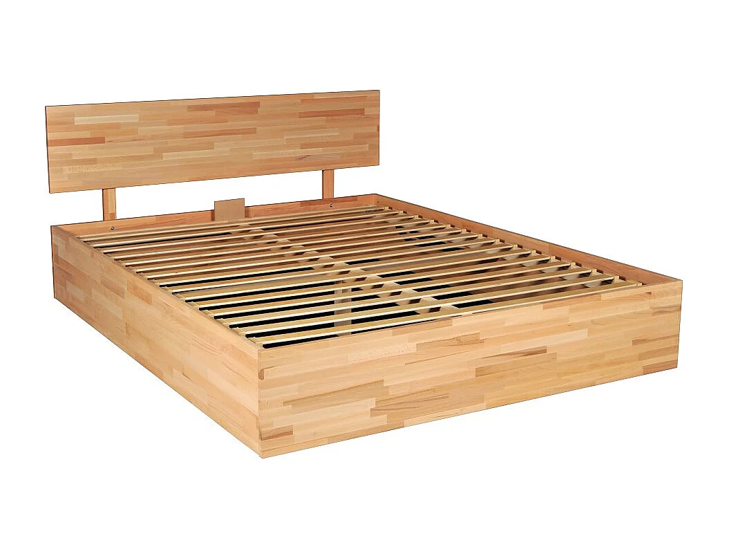 Lit coffre 120x200cm MILO avec tête de lit + sommier/ Hêtre massif huilé