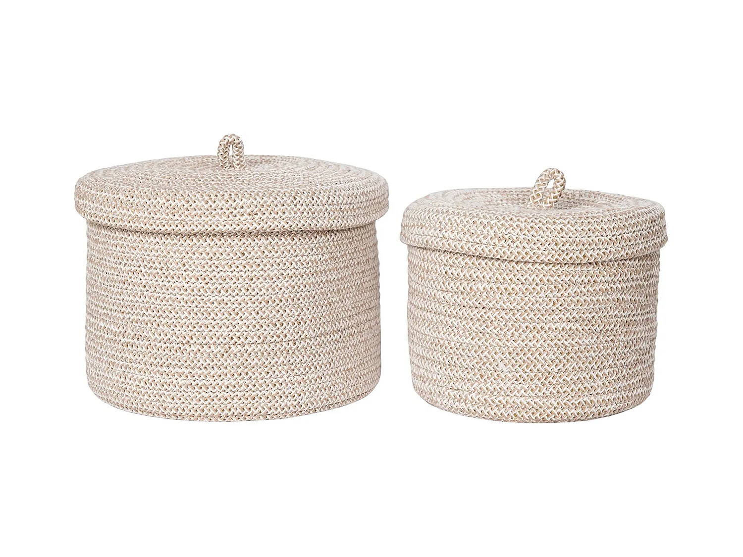 Lot de 2 paniers de rangement SEBAL avec couvercle – Coton Beige