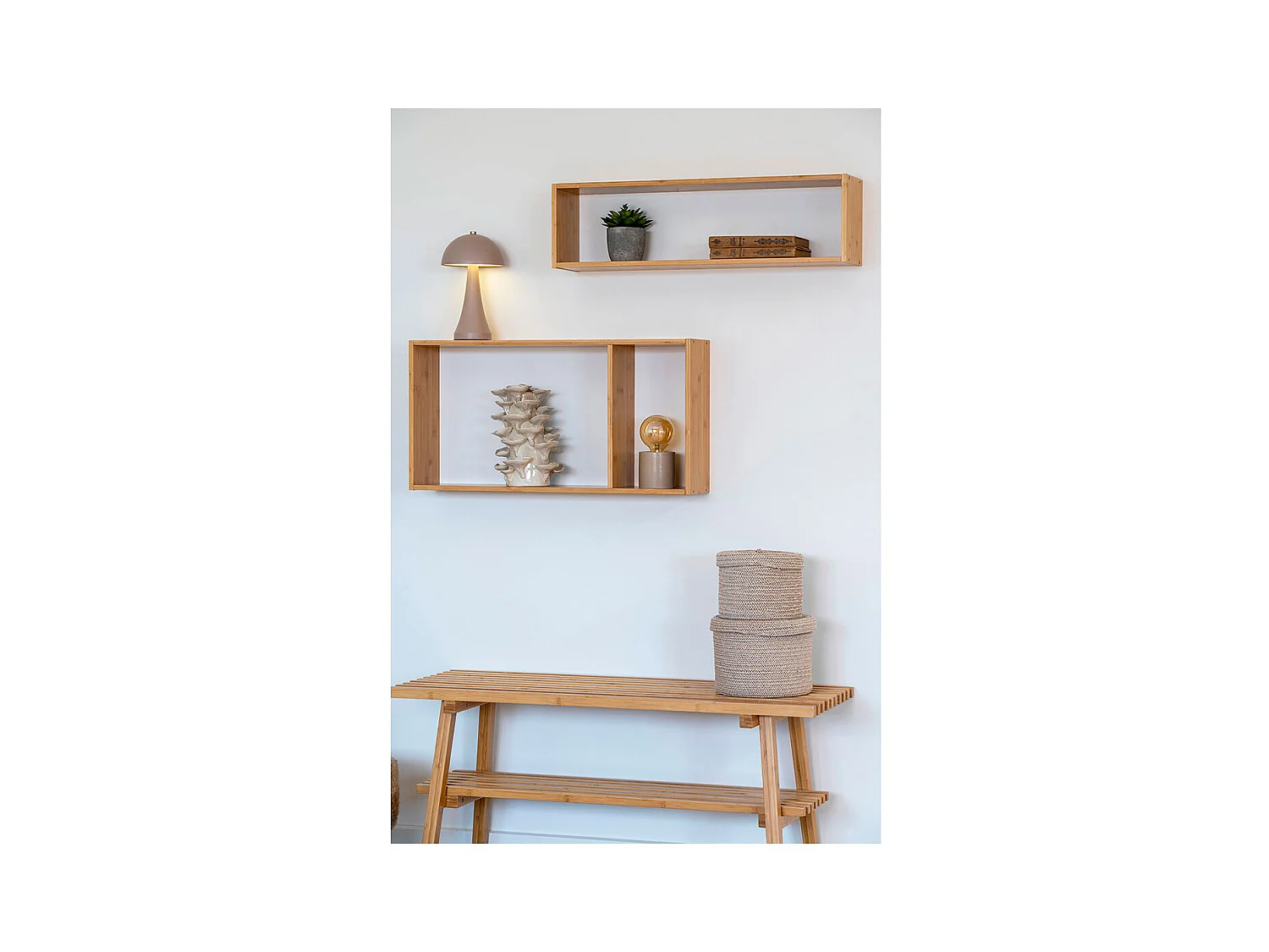 Lot de 2 paniers de rangement SEBAL avec couvercle – Coton Beige