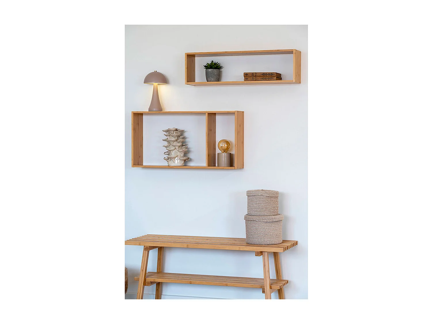 Lot de 2 paniers de rangement SEBAL avec couvercle – Coton Beige