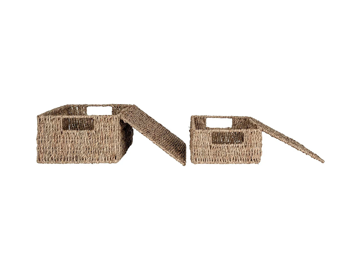 Lot de 2 paniers de rangement avec couvercle VENOSO – Herbe marine naturelle