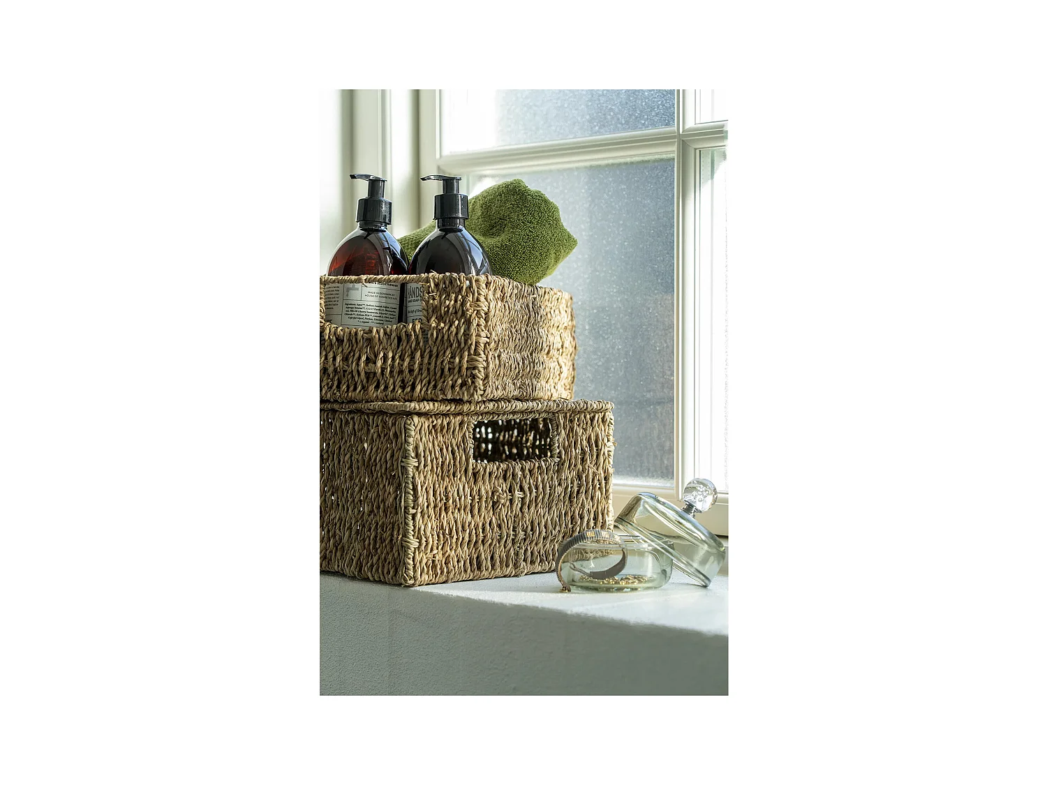 Lot de 2 paniers de rangement avec couvercle VENOSO – Herbe marine naturelle