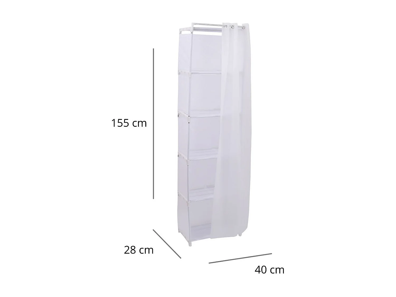 Estante de almacenamiento 5 cubos y cortina blanco 155x40x28 cm