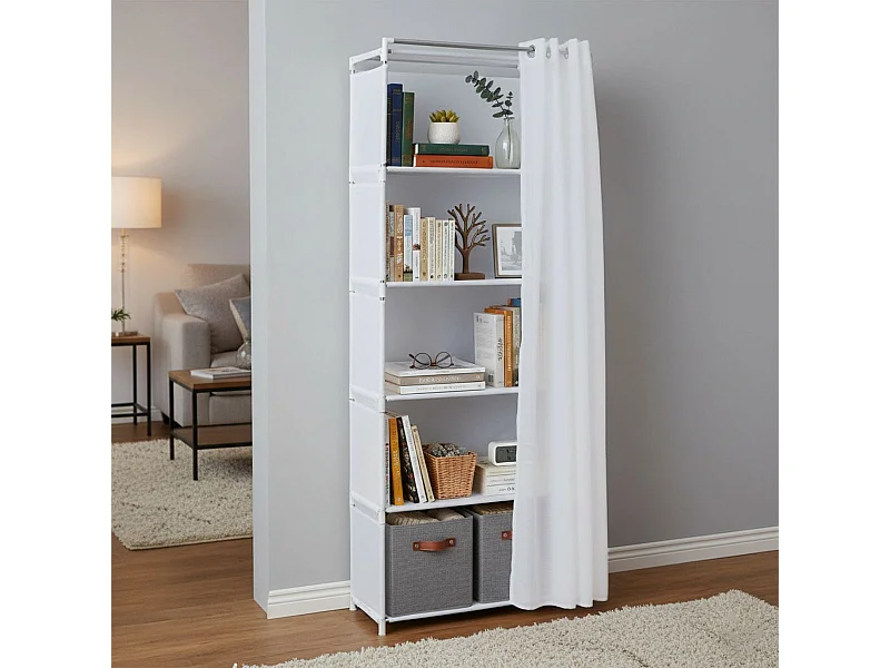 Estante de almacenamiento 5 cubos y cortina blanco 155x40x28 cm