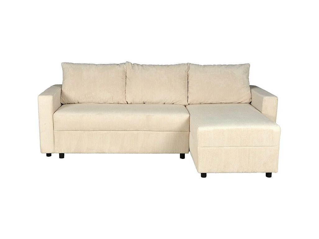 Canapé d'angle convertible et réversible avec coffre THEO en velours côtelé / Beige