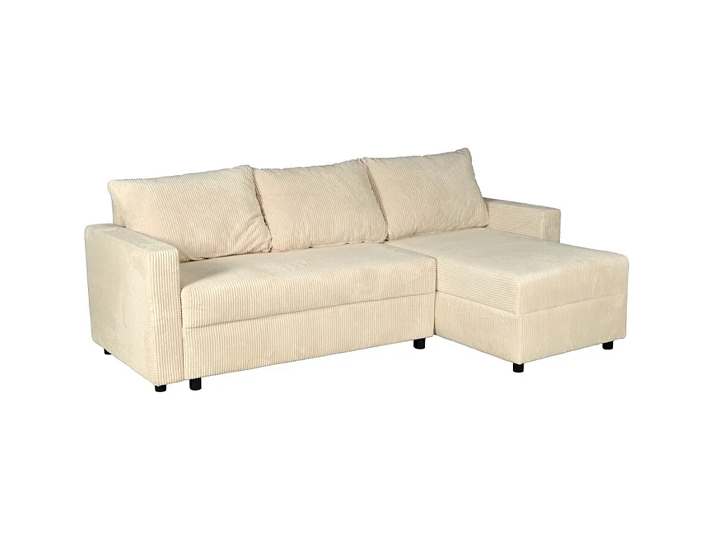 Canapé d'angle convertible et réversible avec coffre THEO en velours côtelé / Beige