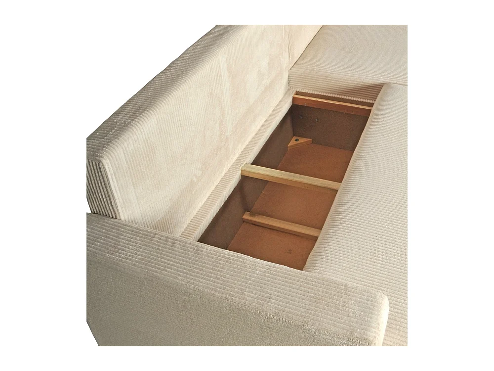 Canapé d'angle convertible et réversible avec coffre THEO en velours côtelé / Beige