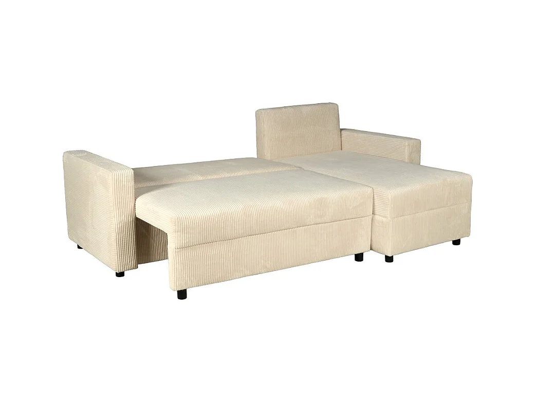 Canapé d'angle convertible et réversible avec coffre THEO en velours côtelé / Beige