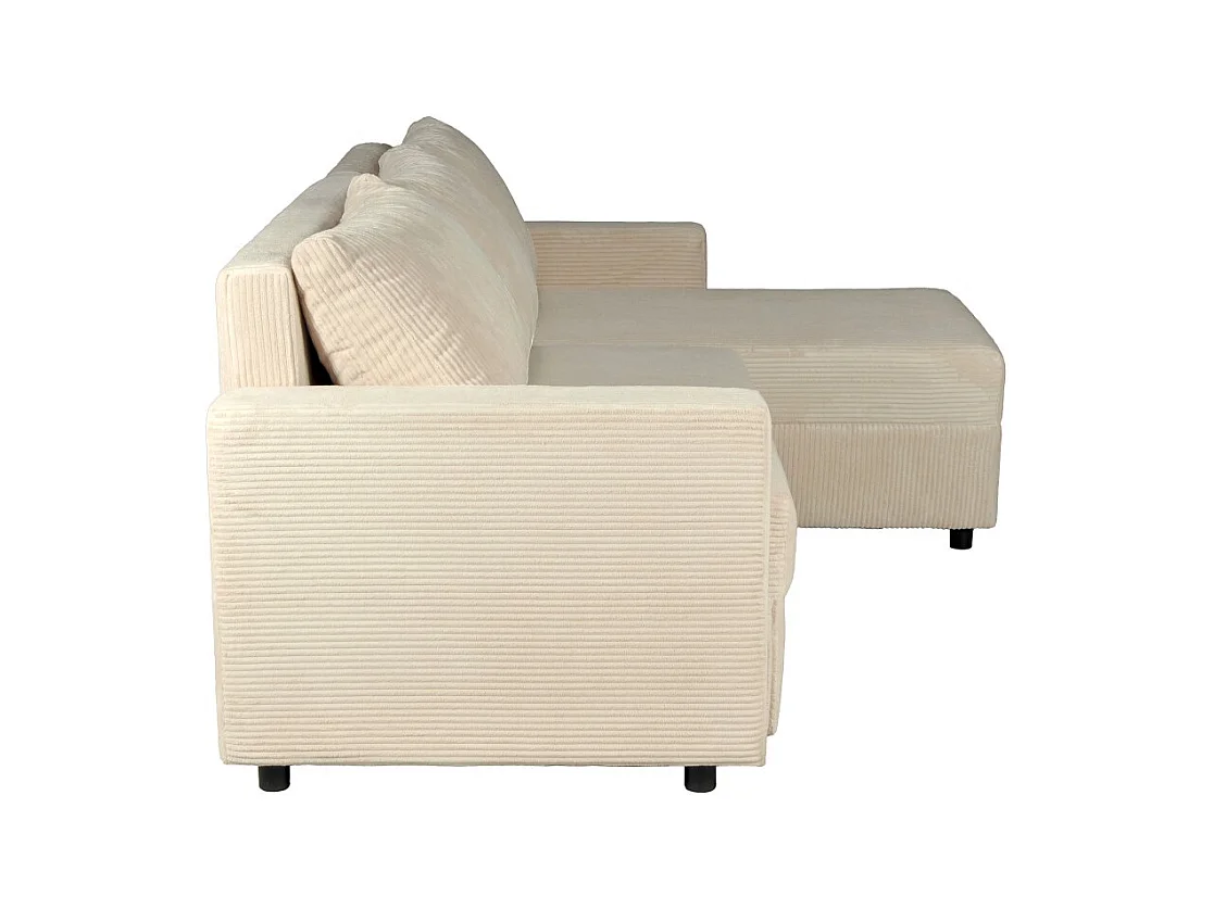 Canapé d'angle convertible et réversible avec coffre THEO en velours côtelé / Beige