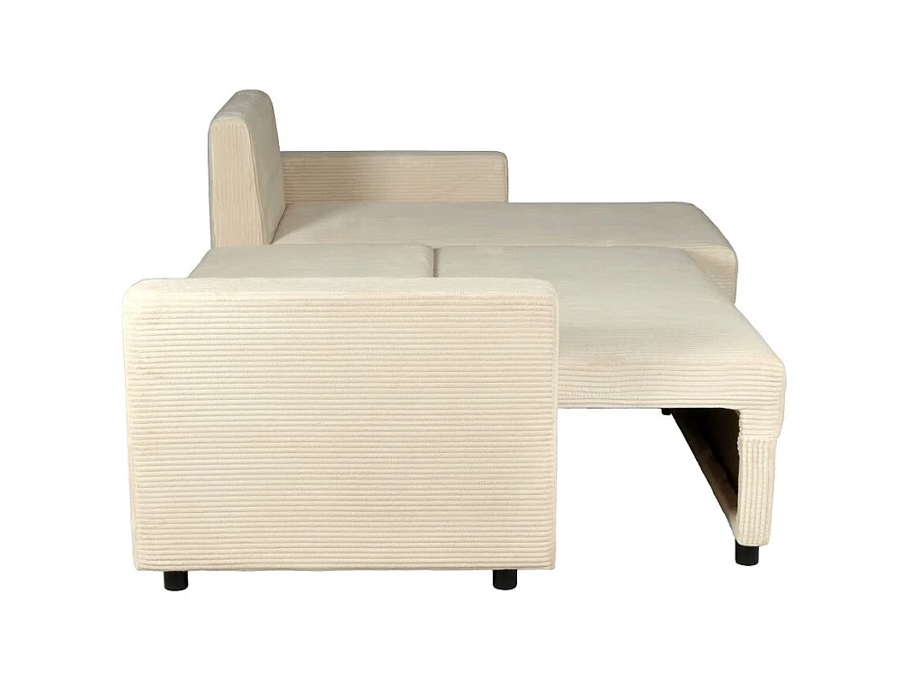 Canapé d'angle convertible et réversible avec coffre THEO en velours côtelé / Beige