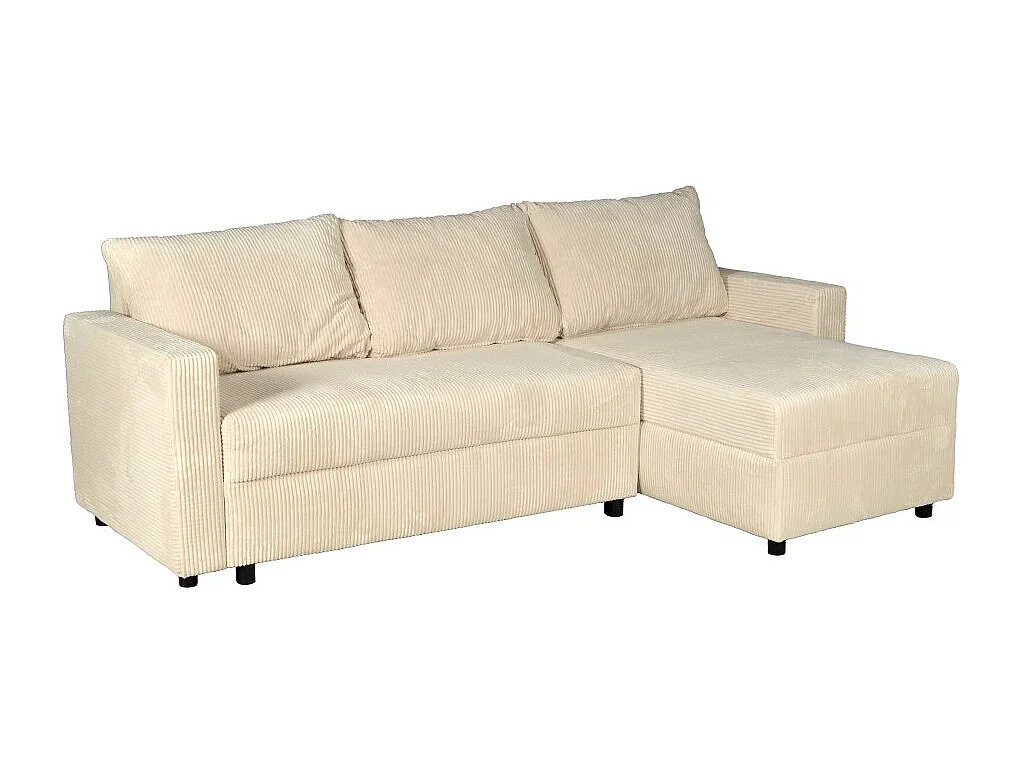 Canapé d'angle convertible et réversible avec coffre THEO en velours côtelé / Beige