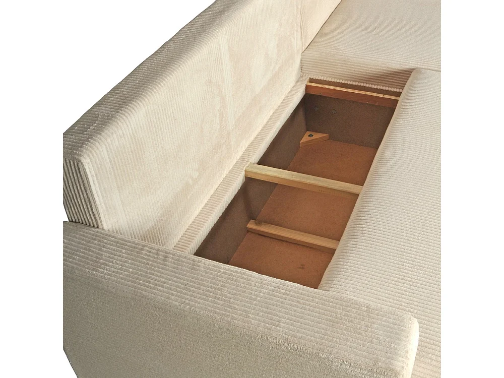 Canapé d'angle convertible et réversible avec coffre THEO en velours côtelé / Beige