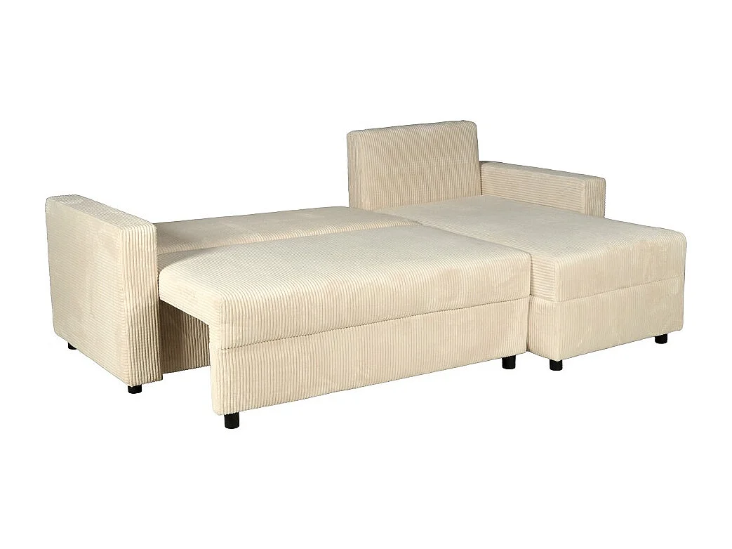 Canapé d'angle convertible et réversible avec coffre THEO en velours côtelé / Beige