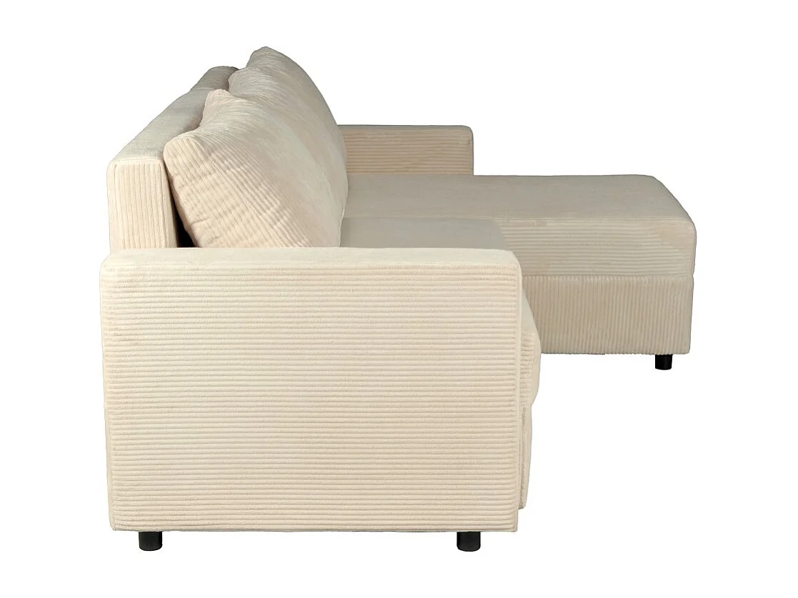 Canapé d'angle convertible et réversible avec coffre THEO en velours côtelé / Beige