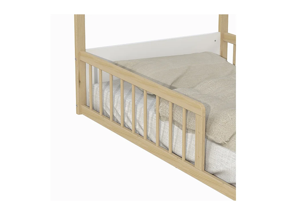 Lit cabane BALOO 90x190 + 1 sommier / Blanc et naturel