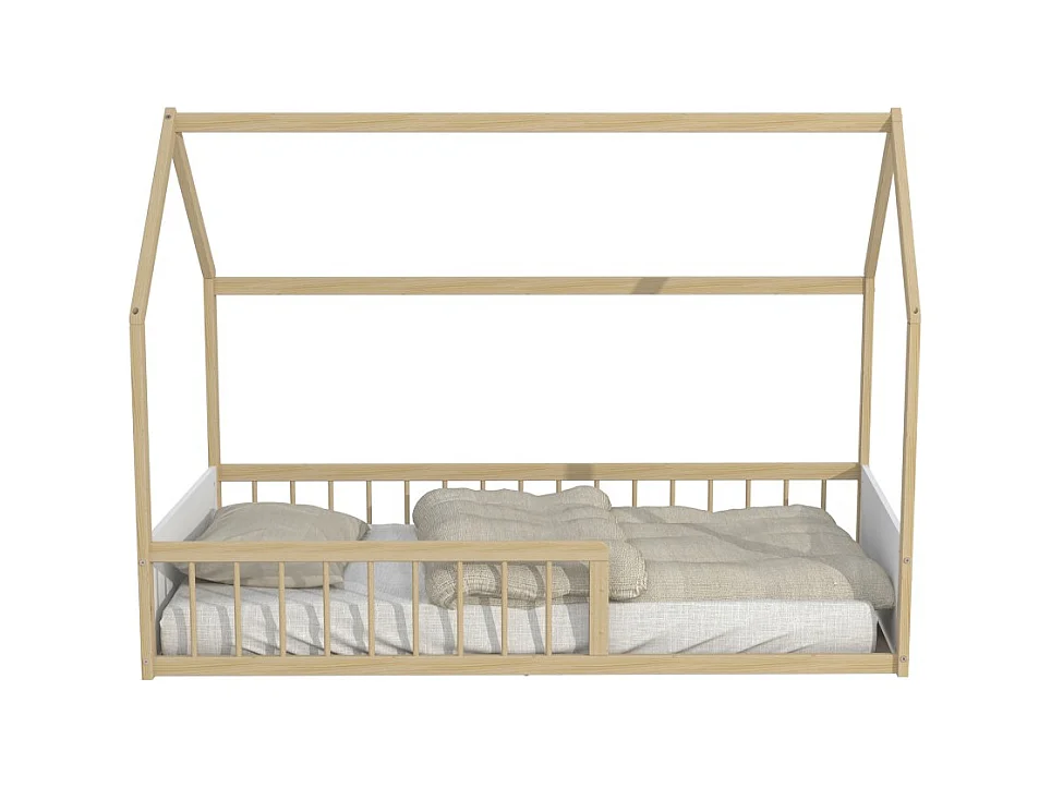 Lit cabane BALOO 90x190 + 1 sommier / Blanc et naturel