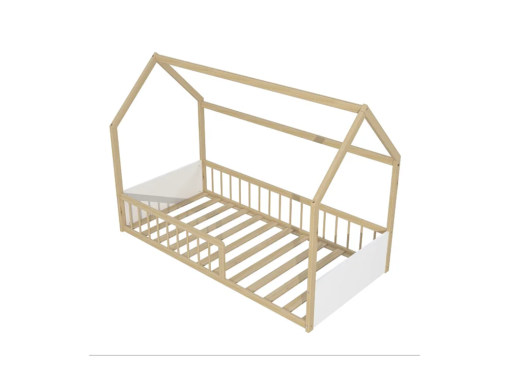 Lit cabane BALOO 90x190 + 1 sommier / Blanc et naturel